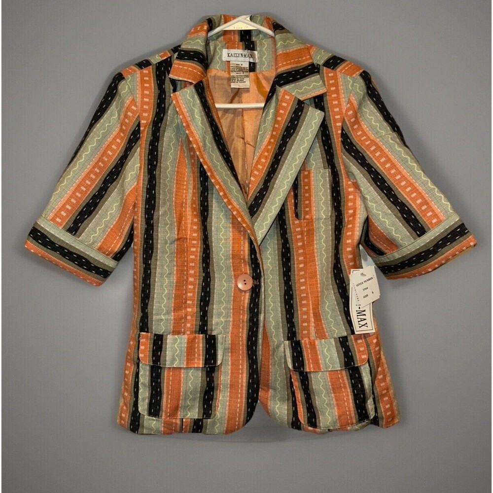 KAELYN-MAX Short Sleeve Lined Jacket Women's Size 8 NWT Multicolor Top Striped